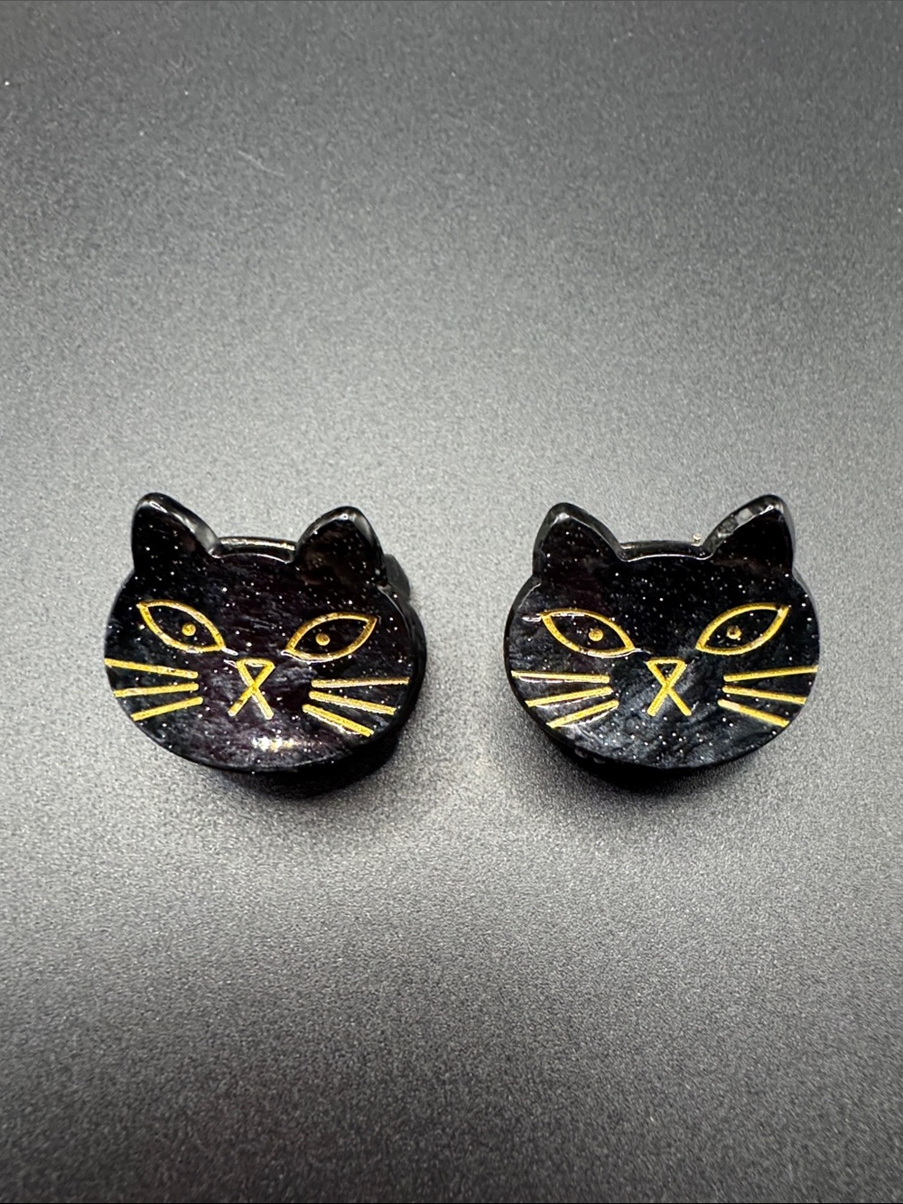 Black Cat Face Hair Clip  - Gold Accent set of 2